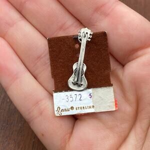 Vintage Beau 925 Sterling Silver Acoustic Guitar Music Pendant Bracelet Charm